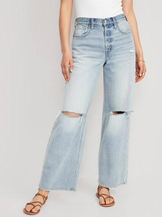 Extra High-Waisted Ripped Baggy Wide-Leg Non-Stretch Jeans for Women | Old Navy (CA)