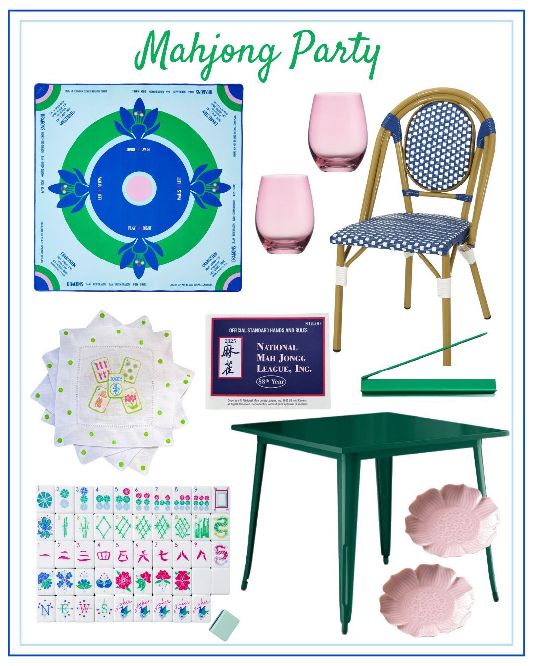 Anyone else addicted to American Mahjong? I learned to play recently from a club here in town and now I want my own Mahjong set to make all of my friends play! What a perfect theme for a party this summer. Afternoons filled with tiles and bubbly! #mahjong #partyideas 

#LTKHome #LTKGiftGuide