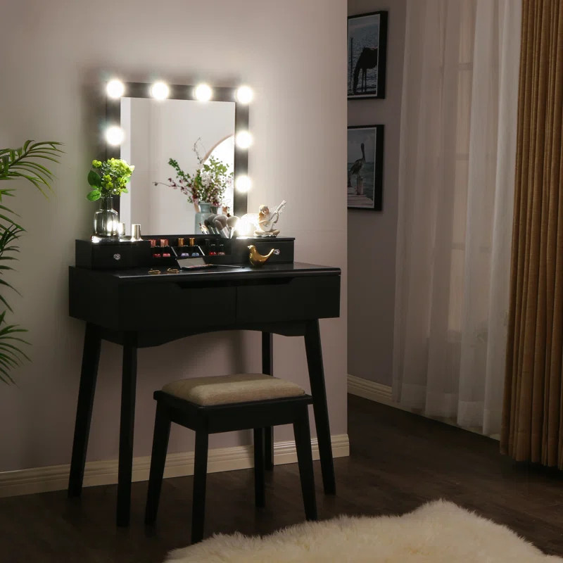 Andee Makeup Vanity Set with Stool and Mirror | Wayfair North America