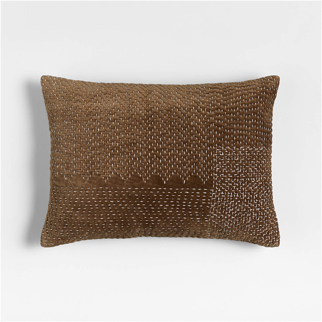 Sashiko Organic Cotton Velvet 22"x15" Camel Tan Throw Pillow with Down-Alternative Insert + Revie... | Crate & Barrel