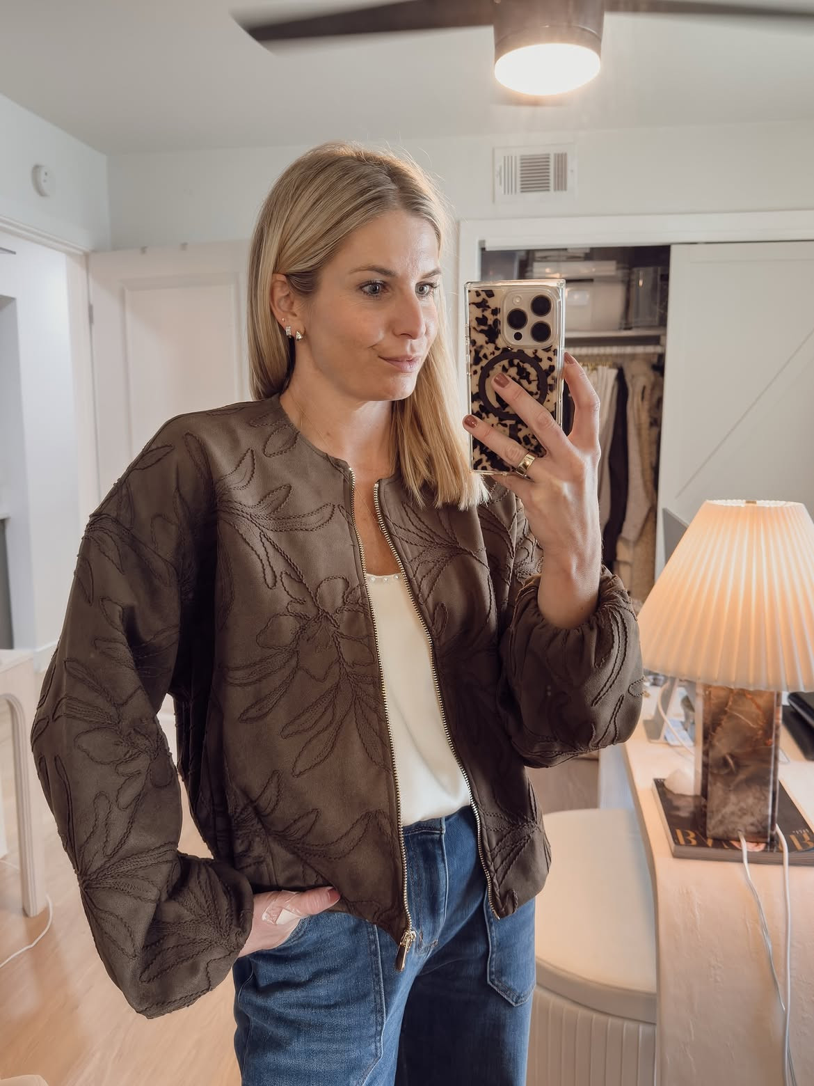 This leaf embroidered jacket might be my favorite fall find yet 🍂 threw it over jeans and a simple cami and instantly felt like I had my life together — that's the power of a good jacket 

 #LTKgrwm #LTKootd #LTKSeasonal
