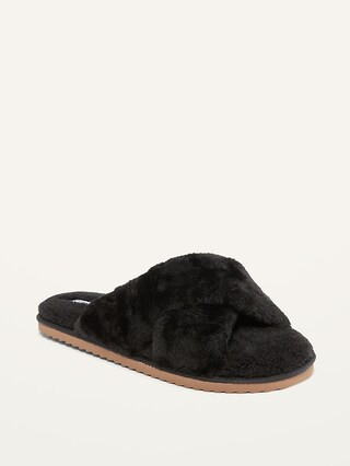 Cozy Faux-Fur Cross-Strap Slippers for Women | Old Navy (US)