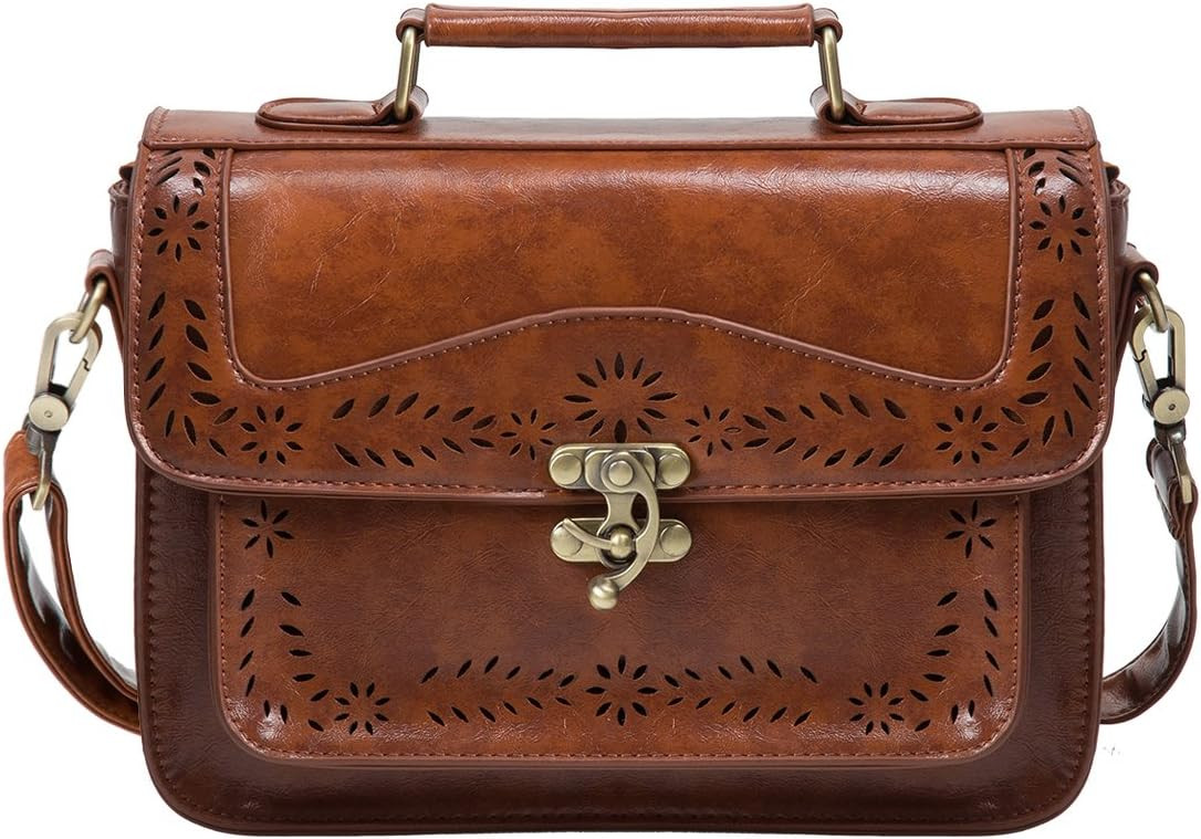 ECOSUSI Women PU Leather Satchel Purse Vintage Small College Crossbody Messenger Bag Work Cross-body Bag | Amazon (US)