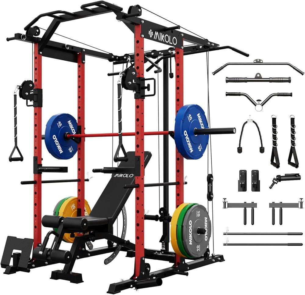 Mikolo Power Cage, Power Rack with Cable Crossover System, 1500LBS Squat Rack with LAT Pull Down ... | Amazon (US)