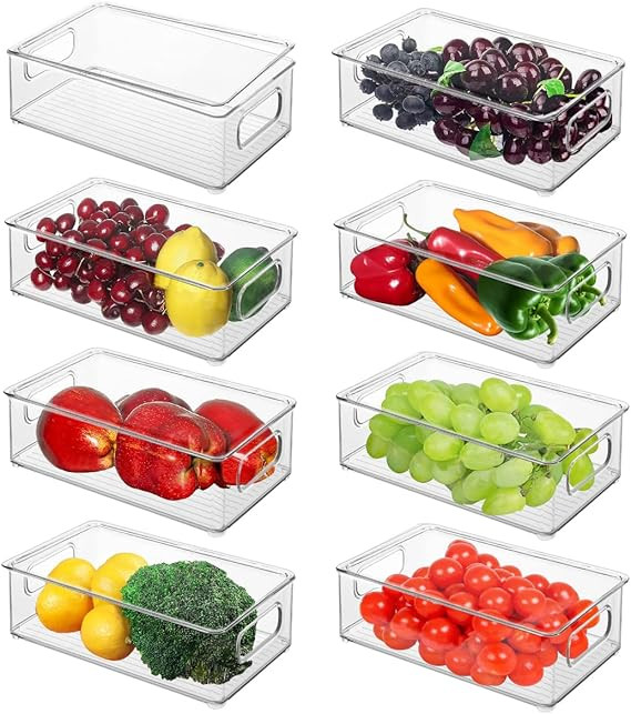Refrigerator Organizer Bins with Lids, 8 Pack Plastic Freezer Organizer Bins for Freezer, Kitchen... | Amazon (US)