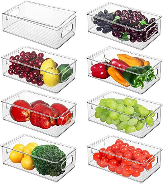 Refrigerator Organizer Bins with Lids, 8 Pack Plastic Freezer Organizer Bins for Freezer, Kitchen... | Amazon (US)