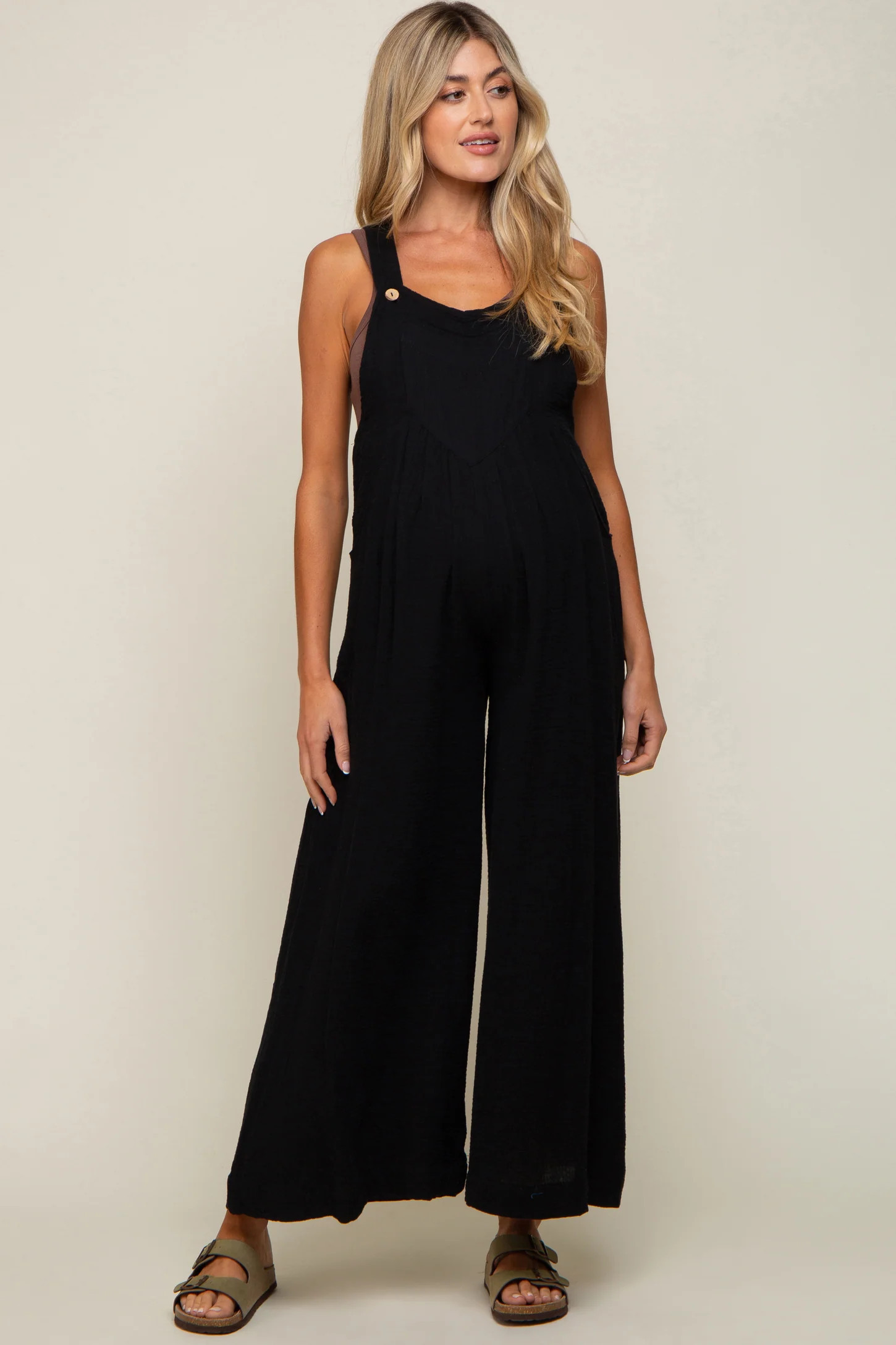 Black Pocket Front Maternity Wide Leg Jumpsuit | PinkBlush Maternity