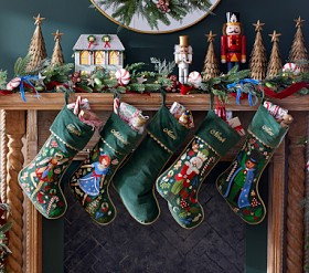 Rifle Paper Co. Nutcracker Embroidered Velvet Christmas Stocking Collection | Pottery Barn Kids