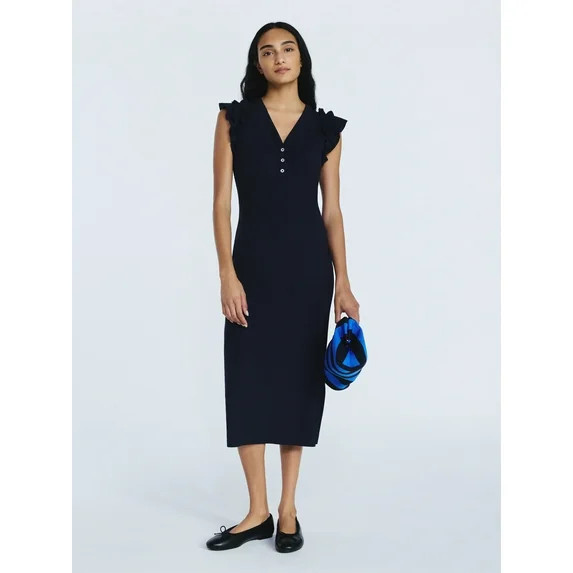 Free Assembly Women’s Henley Midi Dress with Flutter Sleeves, Sizes XS-XXL | Walmart (US)