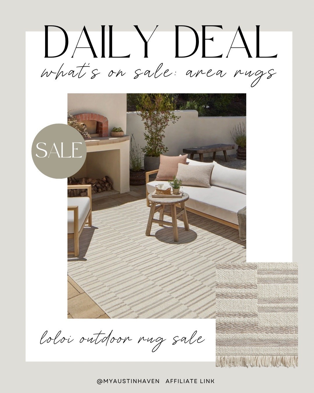 Daily Deal: Outdoor Rug ☀️🌴

Gorgeous outdoor Loloi Rug on Sale 👏🏼 perfect for any entryway, front porch or back patio - it’s what I have on my back patio currently 😍

Loloi rug, outdoor rug, patio refresh, front porch, patio decor, spring refresh, wayfair finds, wayfair sale

#LTKdayinmylife #LTKHome #LTKSeasonal