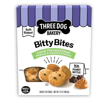 Three Dog Bakery Bitty Bites Carob Chip Peanut Butter and Vanilla Dry Chewy Dog Treats - 13oz | Target