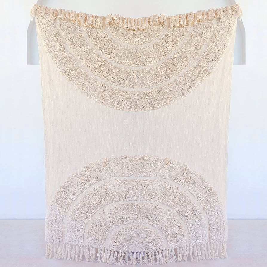 Banilla Bohemian Natural White Throw Blanket for Bed Couch & Dorm 50" x 60" | 100% Cotton Handmad... | Amazon (US)