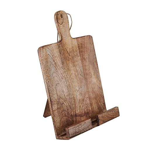 Christmas Cooking Gift Wooden Cookbook Stand Chopping Board Style Foldable Recipe Book Stand Holder Easel for Kitchen Text Book Tablet L 9.5 x B 1.5 x H 14 inches (Brown) | Amazon (US)