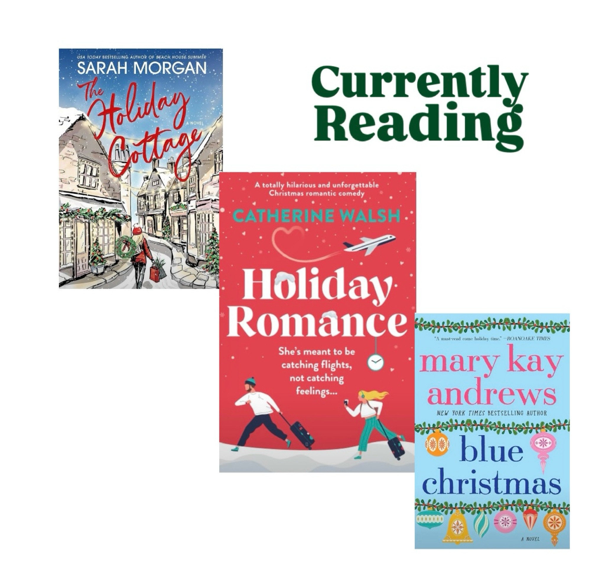 Currently Reading ✨🩵❤️🎄
… or re-reading, as the case may be:

‘Blue Christmas’: just finished (4th I think) re-read on Audible. Such a fun, colorful story that a friend recommended to me for a holiday season road trip listen a few years back. I’ve re-read / listened every year since. Short and sweet!

‘Holiday Romance’: currently mid-listen on Audible for the 3rd read. Discovered this book 2 years ago and read / listen annually now. This author is not hyped enough (but I have a feeling she’s about to be!), her characters’ heart and winter banter is unmatched. If you enjoy, her ‘Snowed In’ published last year and is standalone but adjacent and in same world as ‘Holiday Romance’. I think I’d say ‘Holiday Romance’ is my current fave holiday book of all - I feel / hope we may see a movie version some day!

‘A Holiday Cottage’: just started (in book format). Not far into but enjoying so far!



#LTKHoliday #LTKSeasonal