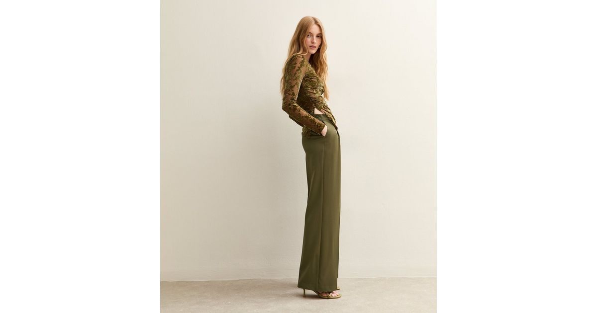 Khaki Pleated Front Wide Leg Trousers | New Look | New Look (UK)
