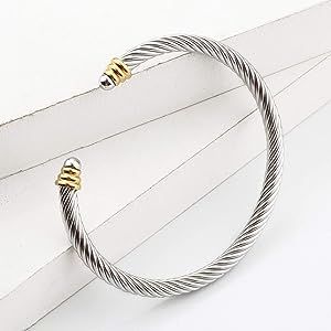 Cable Wire Cuff Bracelet Bangle Bracelets for Women Stainless Steel Twisted Cable Cuff | Amazon (US)