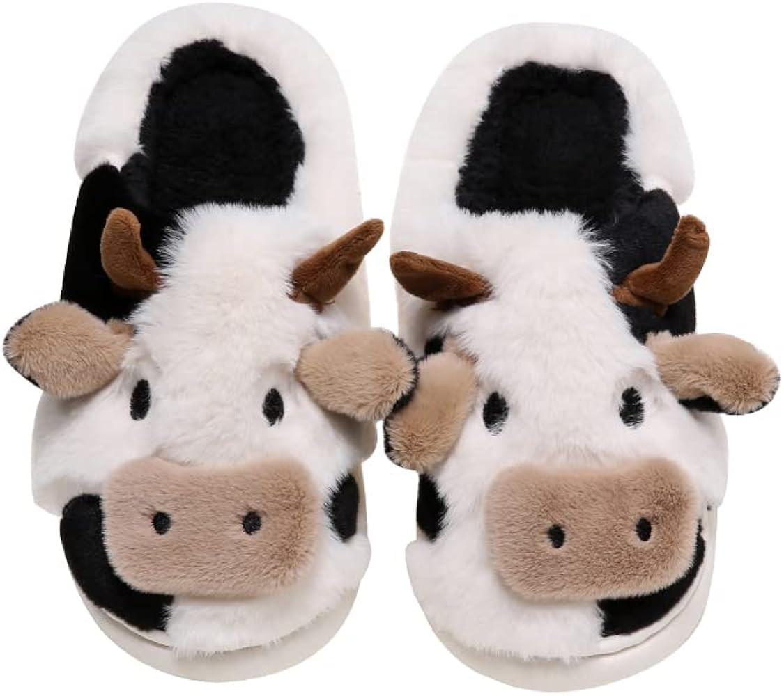 PLMOKN Cow Slippers For Women Indoor And Outdoor Mens House Cute Fuzzy Keep Warm Animal Cloud Sli... | Amazon (US)