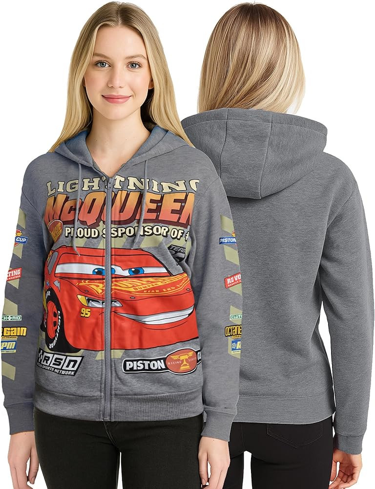 Disney Womens Zip Up Hoodies - Cars Lightning McQueen Lilo and Stitch Angel Marie Fleece Graphic ... | Amazon (US)