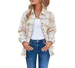 GRAPENT Womens Shacket Jacket Oversized Plaid Flannel Button Down Shirt Jackets Long Sleeve Coats | Amazon (US)
