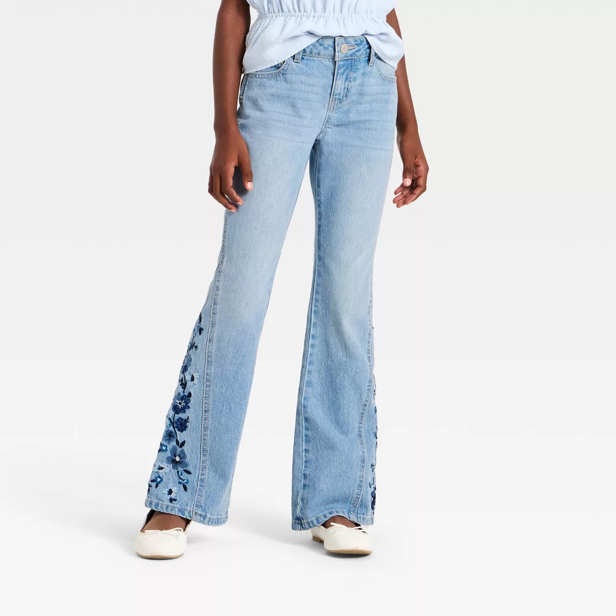 Girls' Flare Floral Jeans - Cat & Jack™ Light Wash 6 | Target