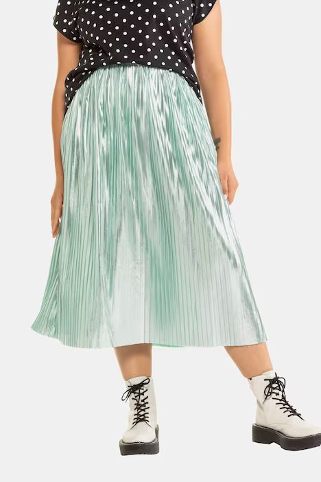 Metallic Shimmer Elastic Waist Pleated Skirt | Ulla Popken