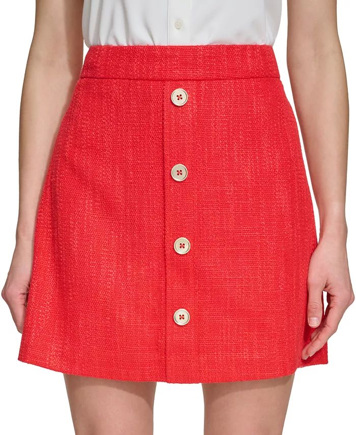 DKNY Women's Faux-Button-Front Tweed Mini Skirt - Macy's | Macy's