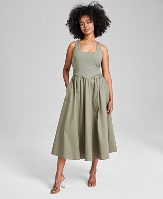 Women's Mixed-Media Sleeveless Midi Dress, Created for Macy's | Macy's Canada