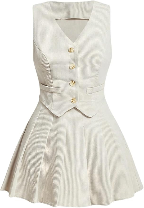 Milumia Women's 2 Piece Button Down Corduroy Vest Blazer Skirt Sets Fall Fashion Outfit | Amazon (US)