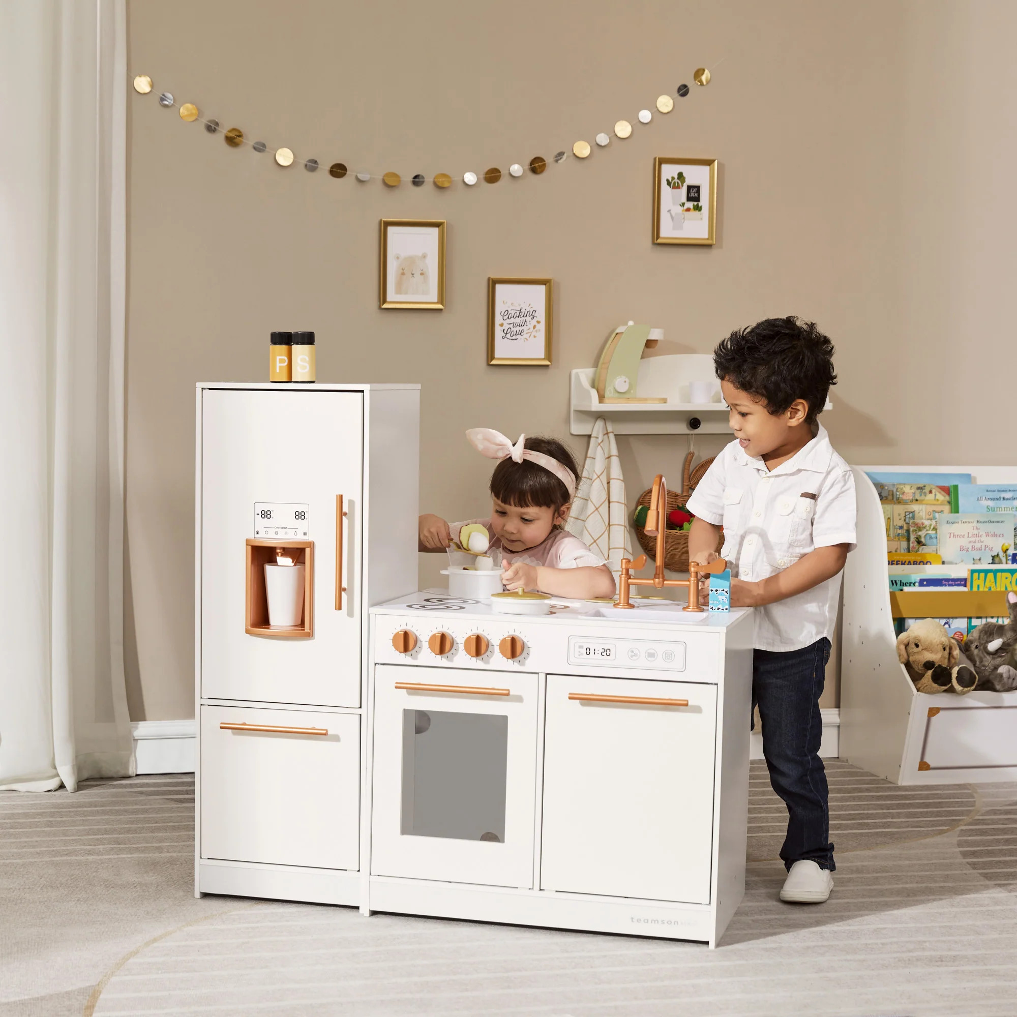Little Chef Milano Two-Piece Modular Modern Delight Play Kitchen with Cooking Accessories, Faux M... | Teamson and Teamson Kids