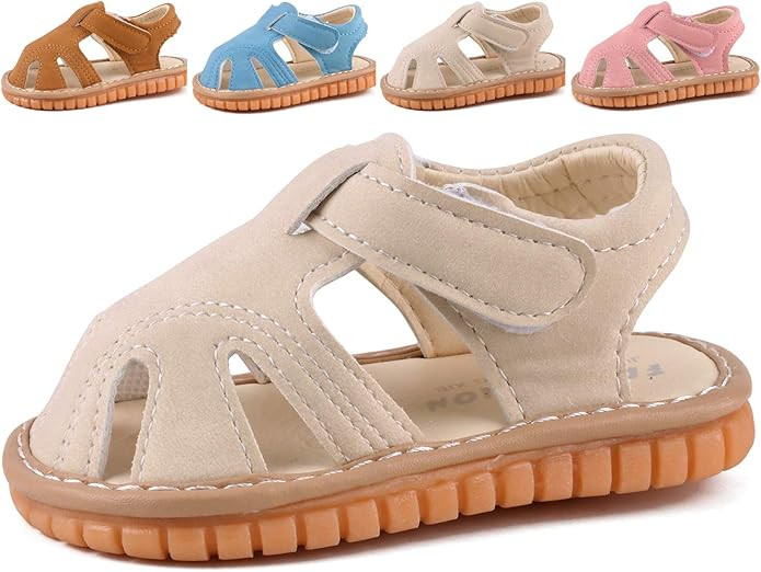 Baby Boys Girls Squeaky Sandals Summer Closed-Toe Anti-Slip Premium Rubber Sole Toddler First Wal... | Amazon (US)