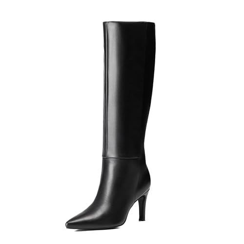 Reitoye Knee High Black Boots Women Sexy Pointed Toe Stiletto Tall Boots Side Zipper Dress Fashion Boots Shoes Size 9.5 | Amazon (US)