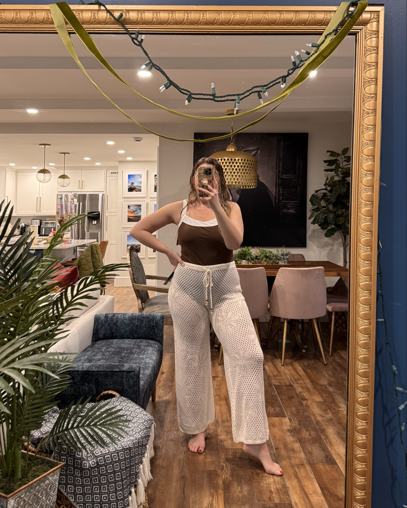 The cutest crochet swimsuit cover up pants, just wish they were a little longer. Wearing a large in both the swimsuit and pants. They are REALLY nice quality. vacation outfits beach, resort wear 

 #LTKMidsize #LTKSwim #LTKTravel