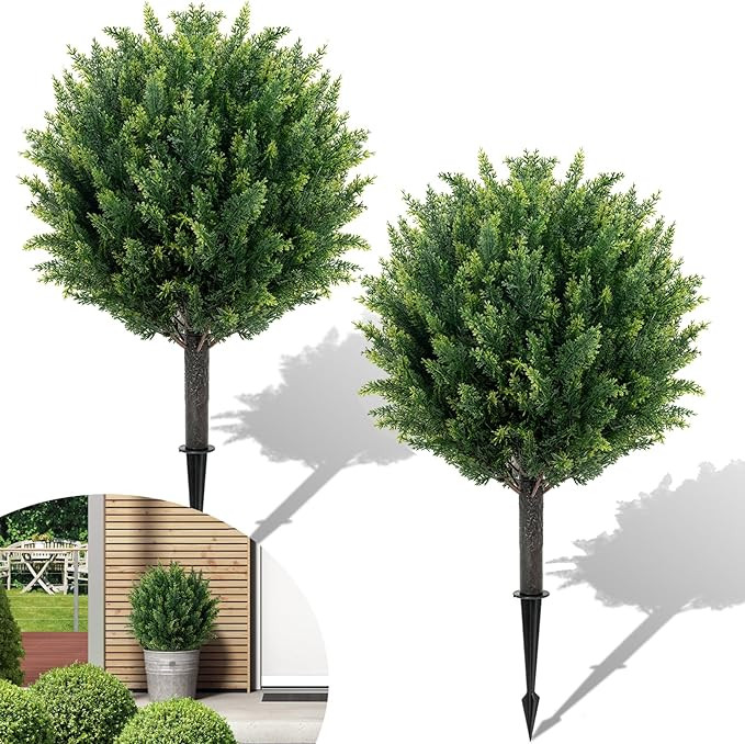 27.6" H Artificial Plants Outdoor Set of 2, Artificial Cypress Topiary Fake Plants, Realistic & U... | Amazon (US)