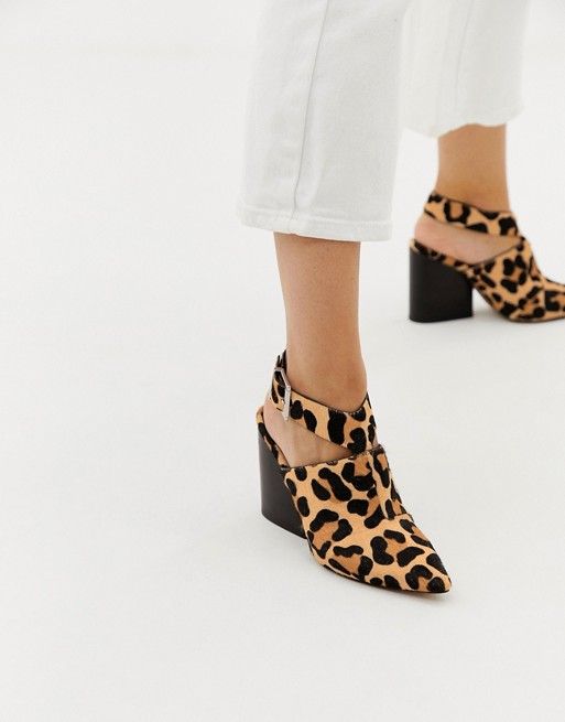 ASOS DESIGN Tiger leopard print leather pointed heeled shoes | ASOS UK