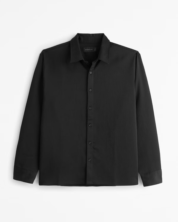 Long-Sleeve Silky Button-Up Shirt | Abercrombie & Fitch (US)