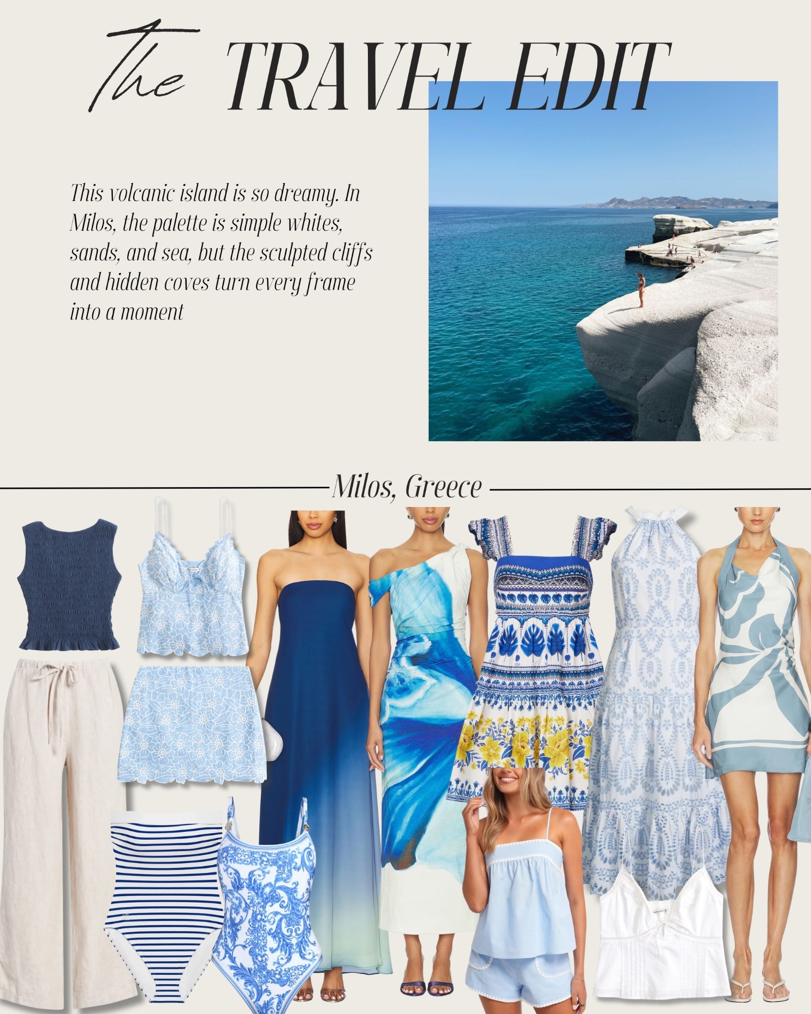 The travel edit 
Vacation outfits ideas - Greece destination outfits, Greek outfits. 
Summer outfits, blue and white, swimwear 

#LTKootd #LTKU #LTKSeasonal