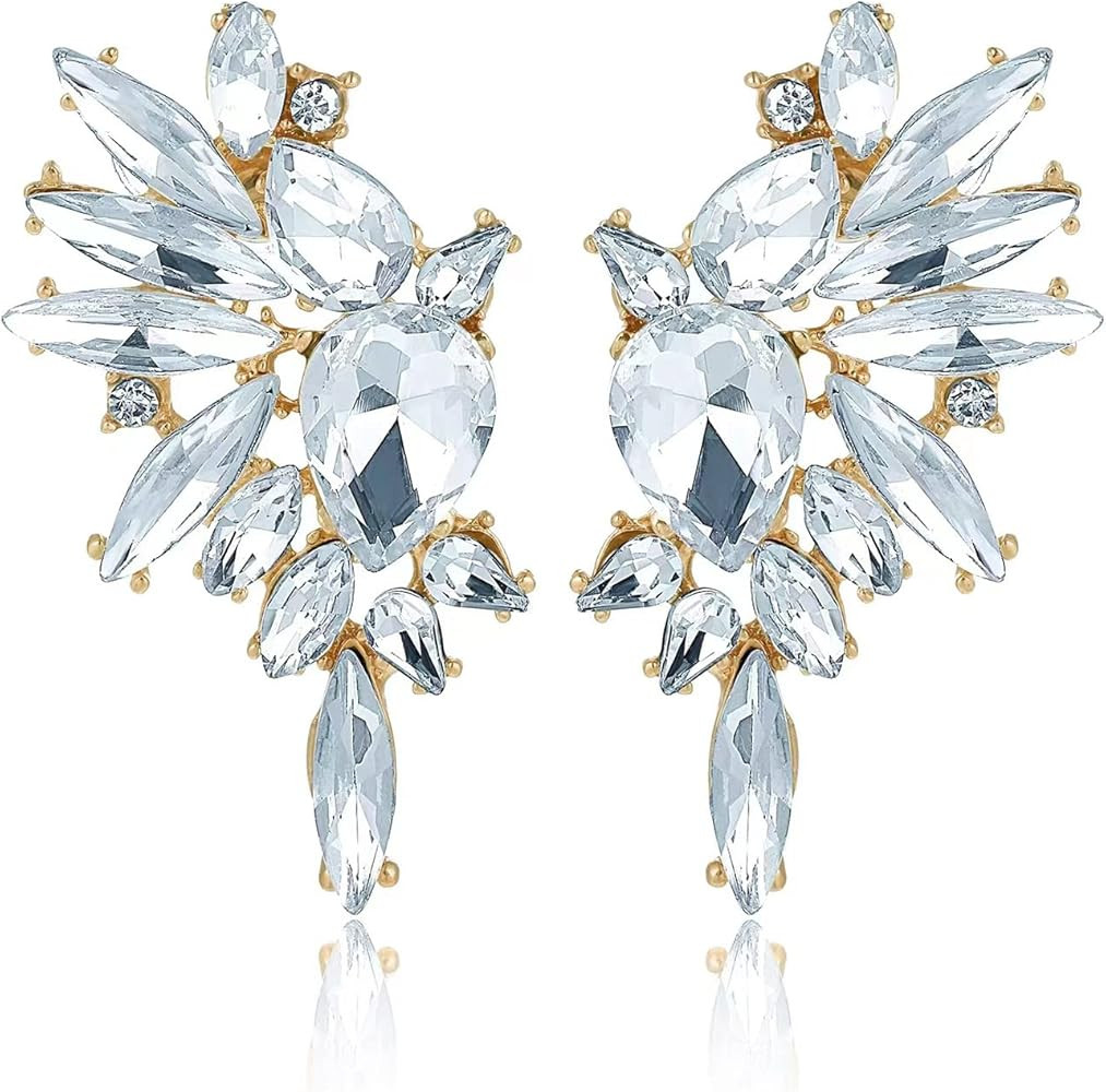 Vintage Rhinestone Statement Earrings Retro Big Cluster Crystal Drop Dangle Earrings for Women | Amazon (US)