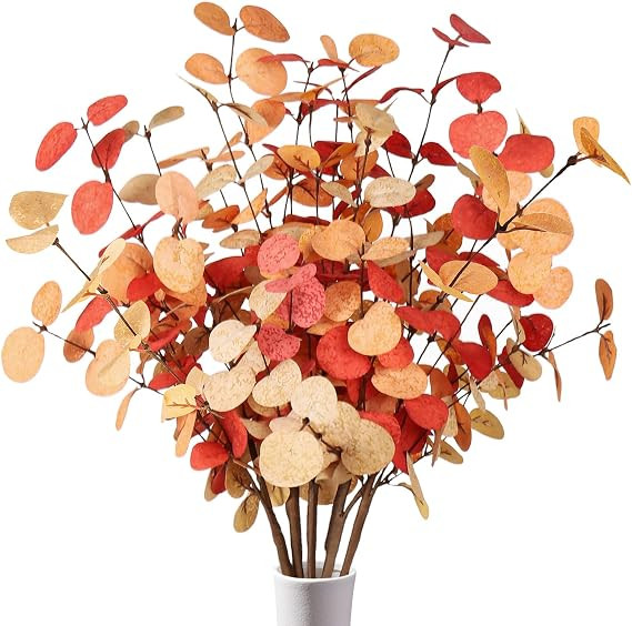 Fall Eucalyptus Stems Decor, 5Pcs 24" Faux Eucalyptus Branches Artificial Autumn Plants Decoratio... | Amazon (US)