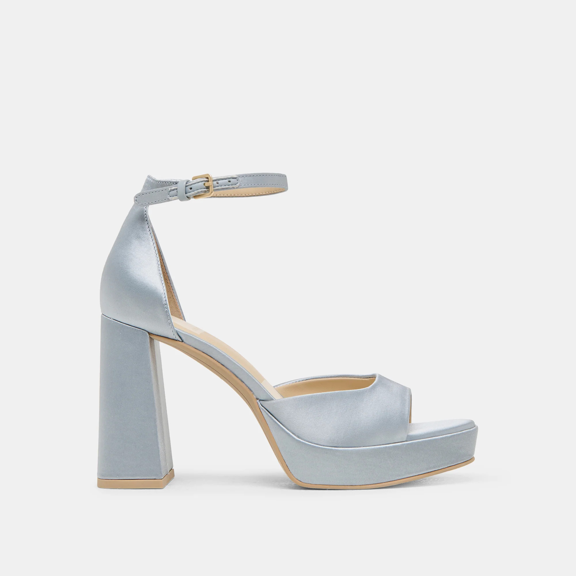 Pandro Heels Light Blue Satin | DolceVita.com