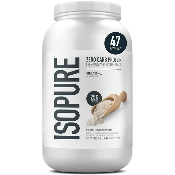 Isopure, Zero Carb 100% Whey Protein Isolate, 25g Protein Powder, Unflavored, 3 lb, 47 Servings | Walmart (US)