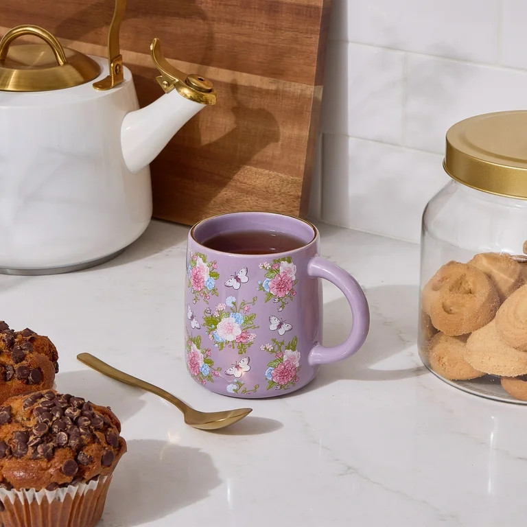 Thyme & Table 14.5 fl oz Purple Floral Stoneware Mug | Walmart (US)