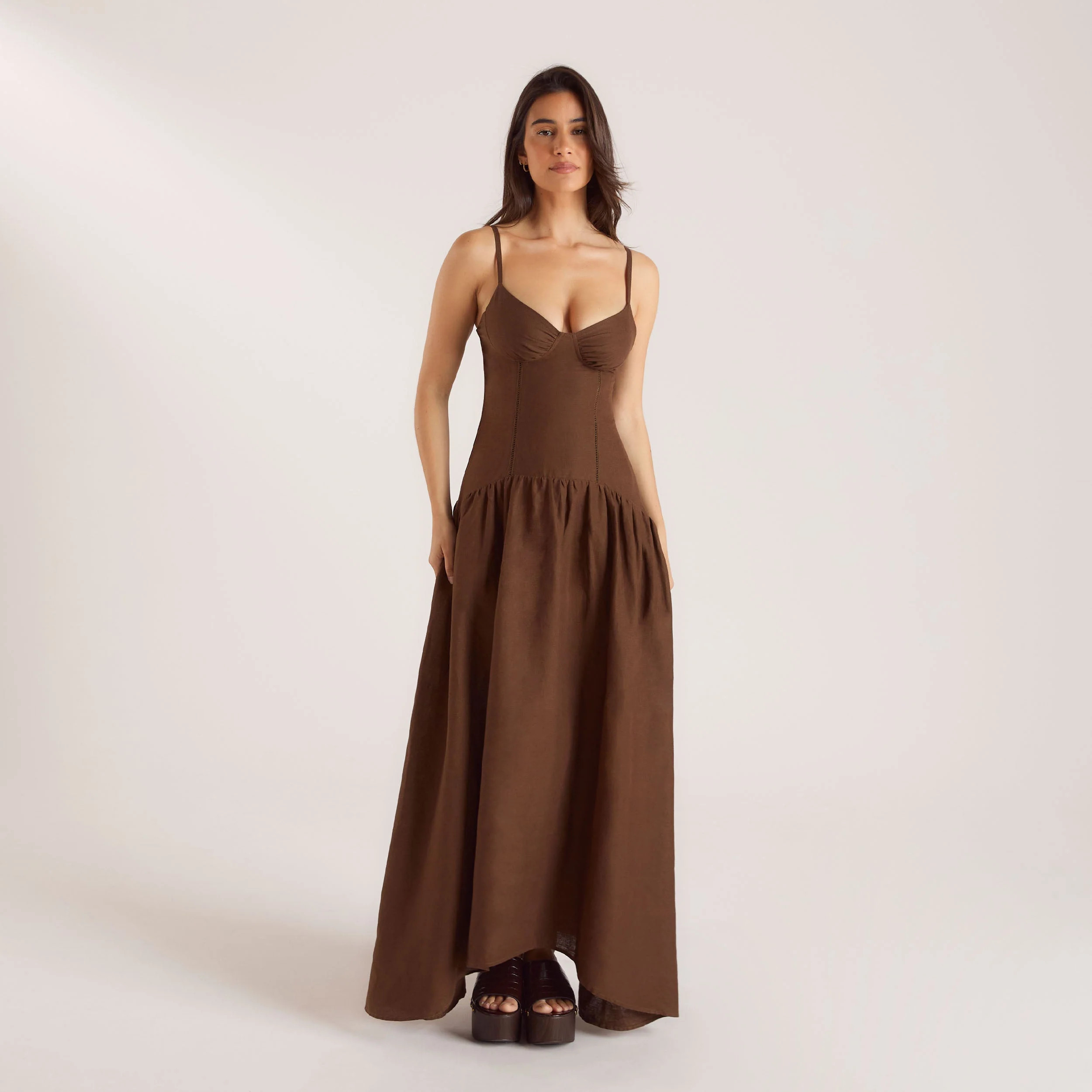 Drop-Waist Linen Maxi Dress - Chocolate | Lounge UK