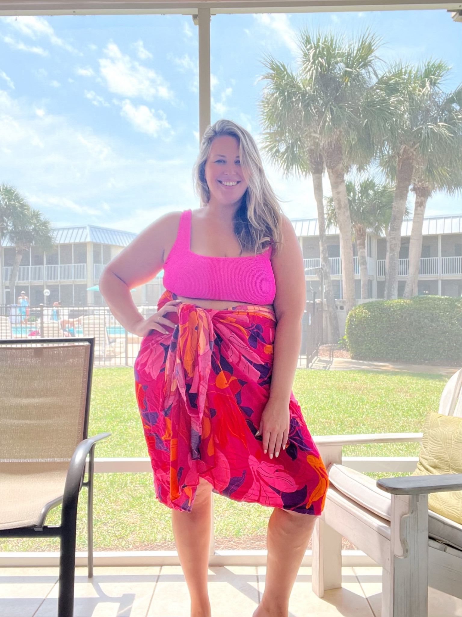 What I Wore: Beach Edition! This 2 piece swimsuit wins them all. I don’t think I’ve ever been so comfortable and confident in a swimsuit! The color is SO fun and the way they designed the bottoms fits my apron belly perfectly (2X). I sized down on top (wearing a 1X) because I really didn’t want the straps to fall, and I think I probably would have been okay with my regular size but I didn’t notice if it felt too small. I wore my Eloquii sarong again and loved it so much. This was our last day on the beach, and it was also the prettiest for weather!