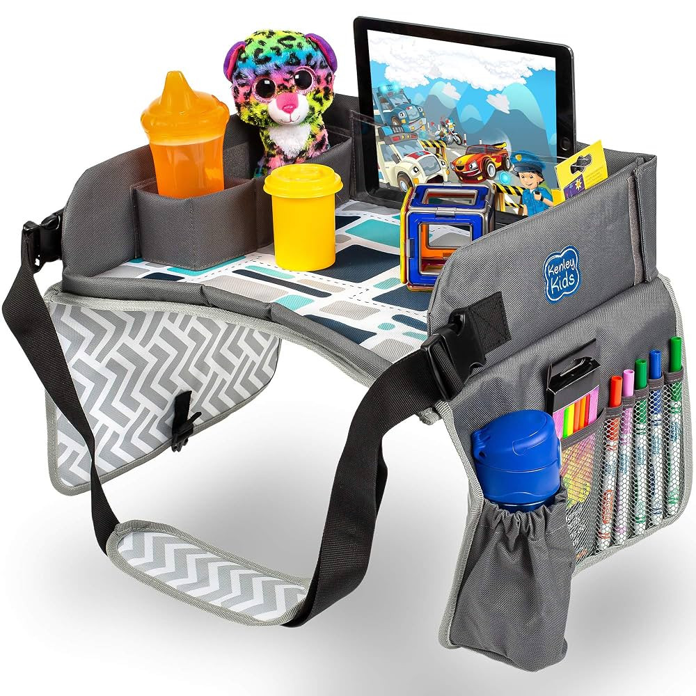 Kenley Kids Travel Tray, Toddler Car Seat Lap Tray, Road Trip Essentials Activity Table (Blue/Gra... | Amazon (US)