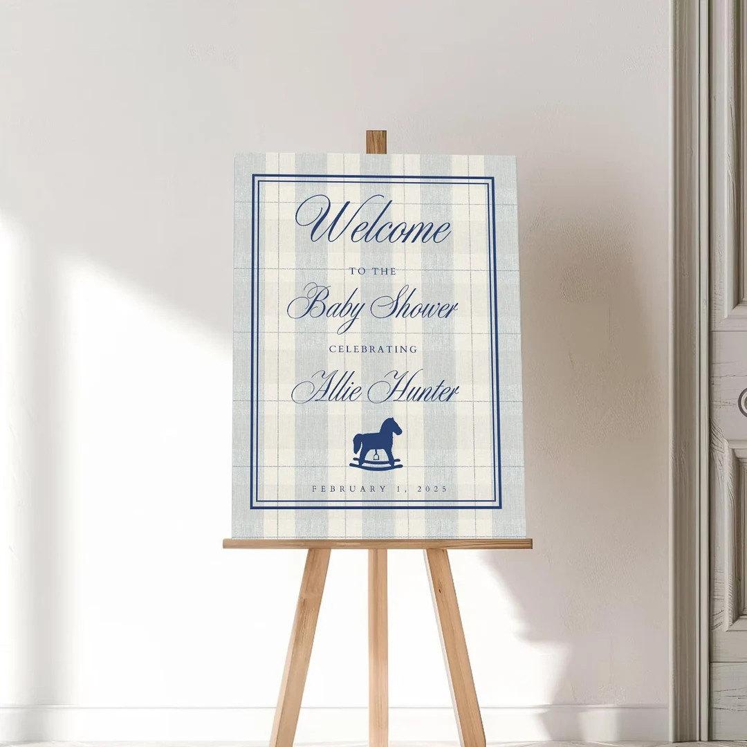 Old Money Baby Shower Welcome Sign Editable Template Trendy Old Money Sign Baby Shower Blue Plaid... | Etsy (US)