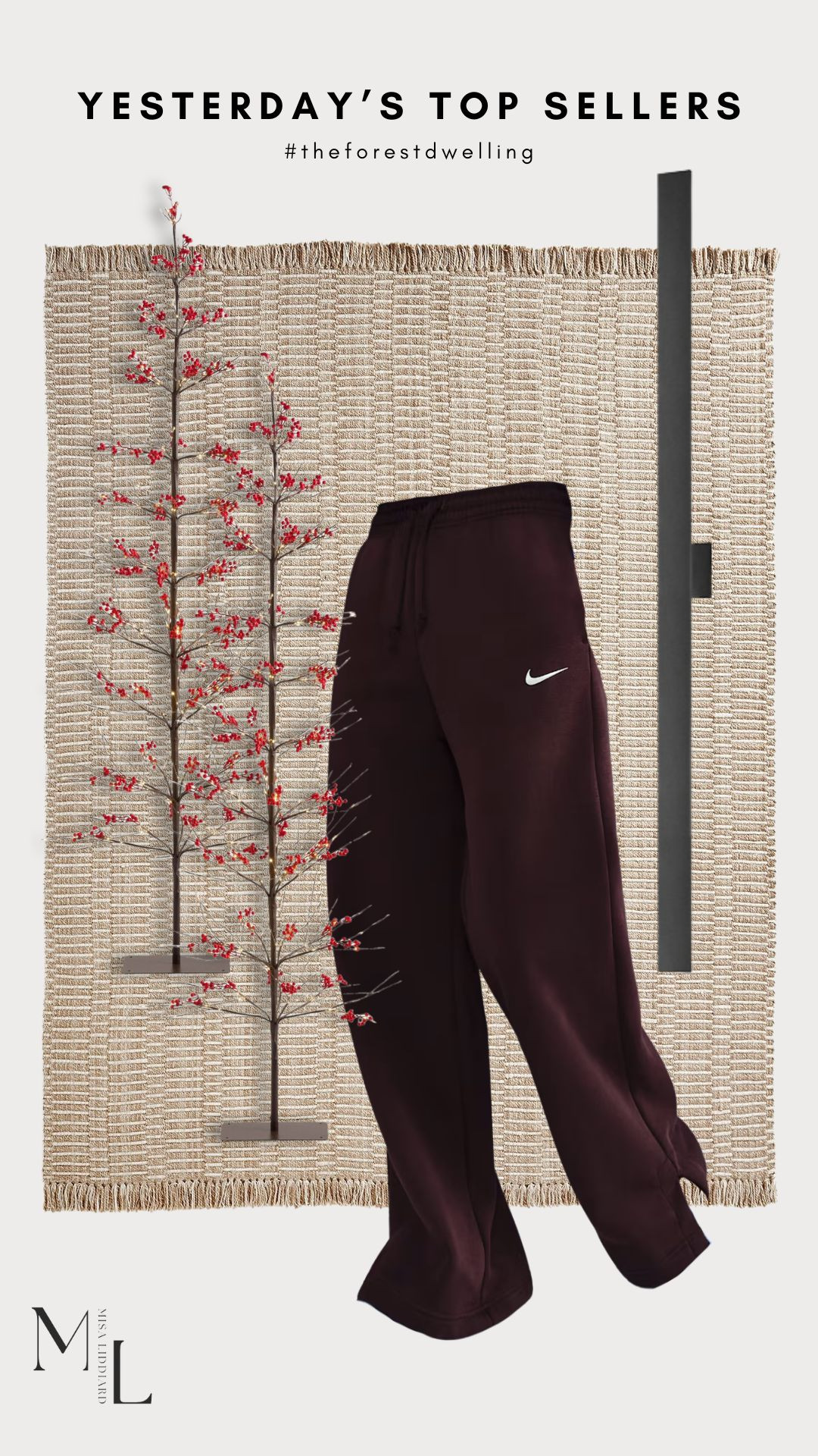 Sharing a few of the top sellers from yesterday. These sweat pants are the best. I have them in a few different colors. High waisted with a wide leg. Perfection. The faux berry twig trees were a new addition to my front porch this year for Christmas and the pop of red was so fun! These are the exterior lights that we have around the whole house. They give off a nice ambient glow. I've had the Monterey outdoor rug for years and it's held up so well throughout all of the seasons. 

 #LTKHome