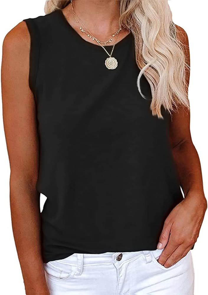 ELIGROW Women's Crewneck Tank Tops Casual Loose Sleeveless Summer Shirts | Amazon (US)