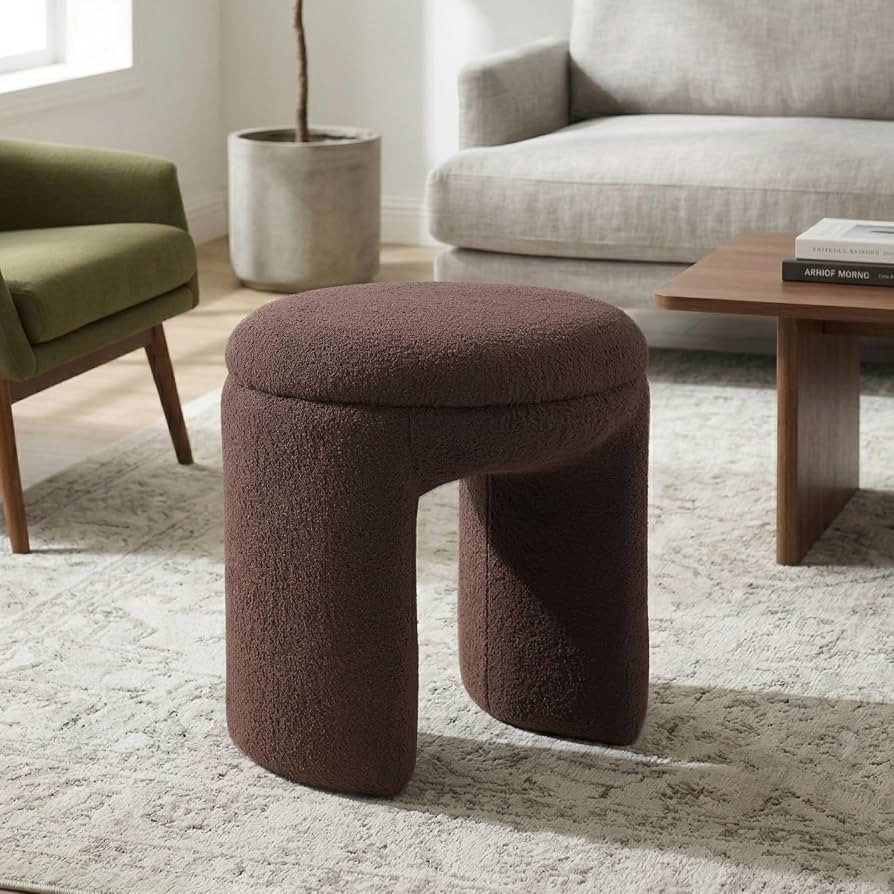Furniture of America Rami Modern 18-inch Solid Wood Upholstered Ottoman with Pedestal Base, Vanit... | Amazon (US)