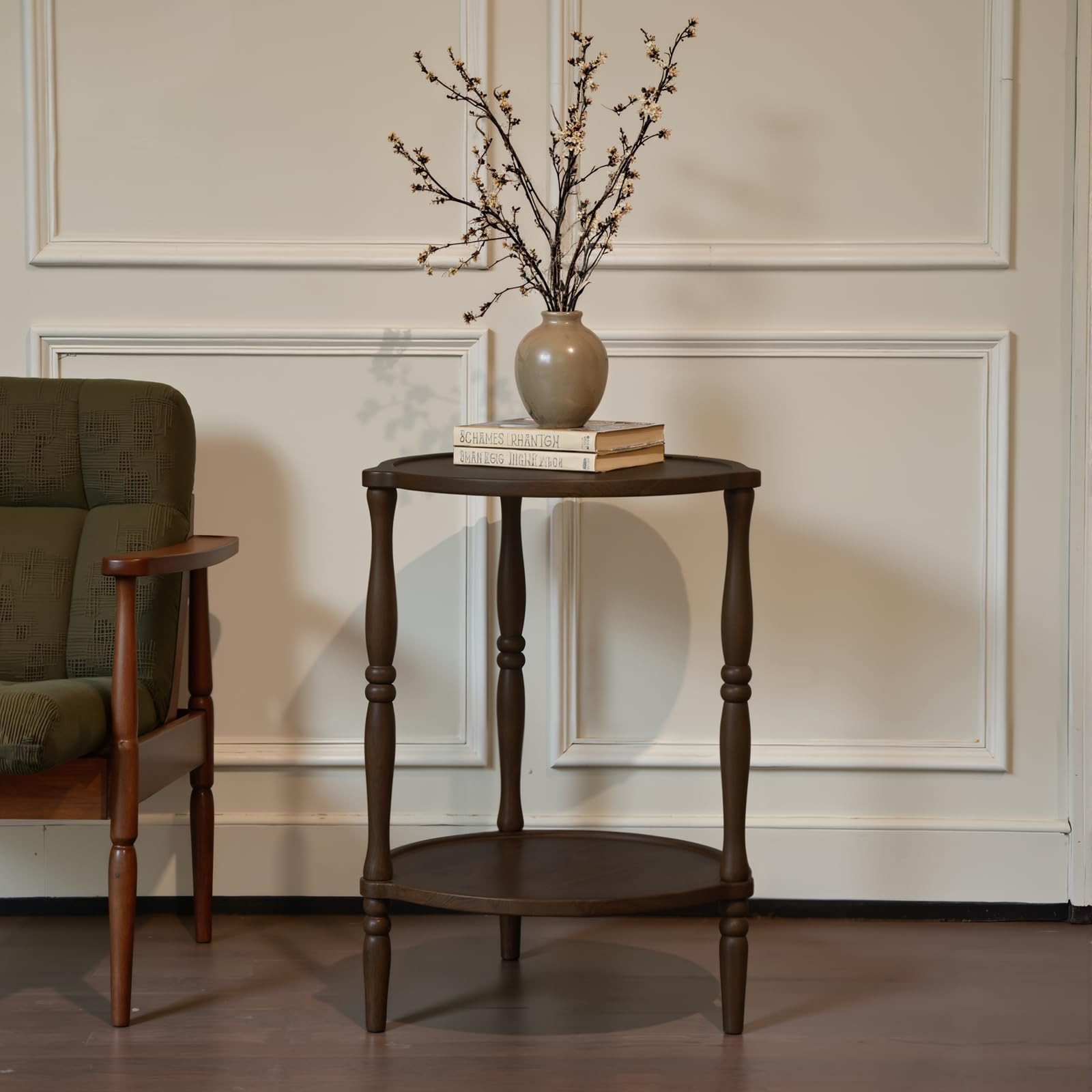 GIUSDOLA Accent Wood End Table, 2-Tier Round Bedside Table, Natural Side Table Nightstand for Fam... | Amazon (US)