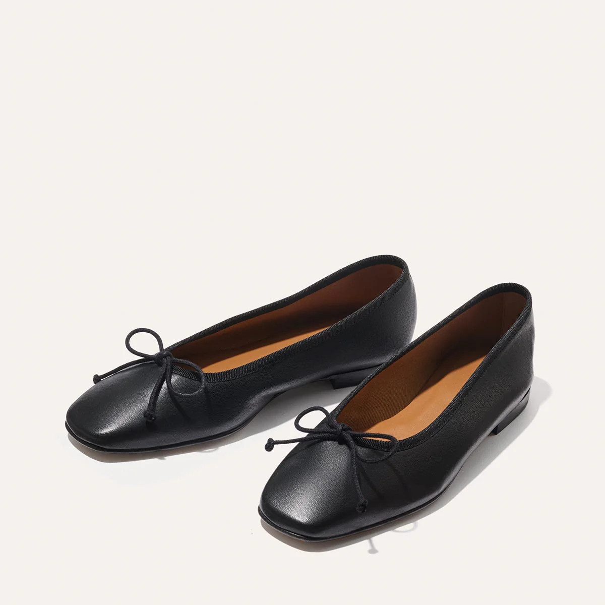 Square Toe Black Nappa Leather Ballet Flats | Margaux